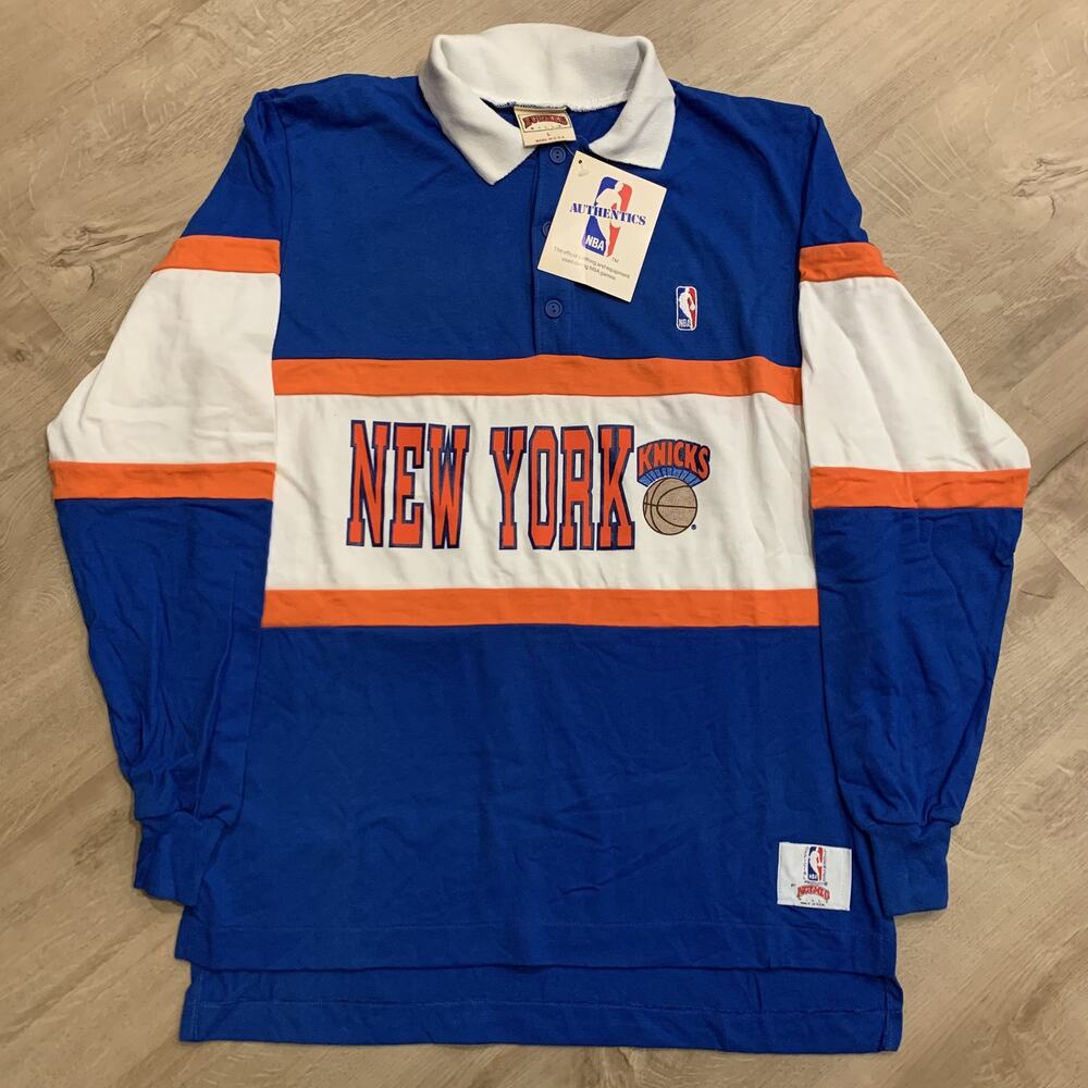 NWT Vintage 90s Nutmeg NBA New York Knicks Rugby Polo Shirt Men's Large L Blue